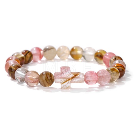 Synthetic Watermelon Stone Glass Round Beads Stretch Bracelets LS-YG0612-22-1