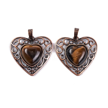 Natural Tiger Eye Peach Love Heart Pendants G-G158-01-01-1
