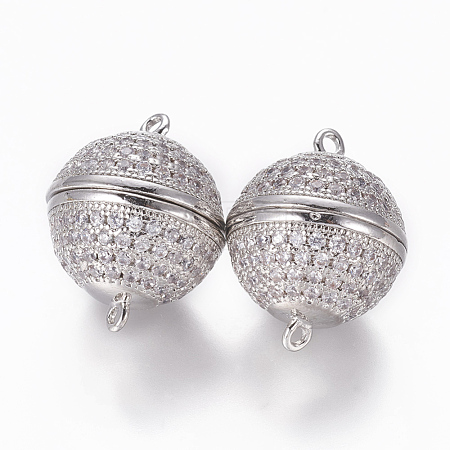 Brass Micro Pave Cubic Zirconia Magnetic Clasps with Loops ZIRC-L082-A-01-P-1
