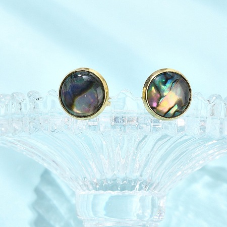 Flat Round Natural Paua Shell Stud Earring for Women EJEW-JE07126-01-1