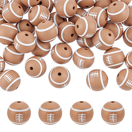 40Pcs Printed Round Silicone Focal Beads SIL-OC0001-24B-1