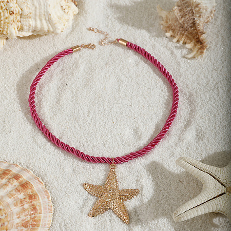 Ocean Alloy Starfish Pendant Twisted Cotton Cord Necklaces FS-WG595AC-09-1