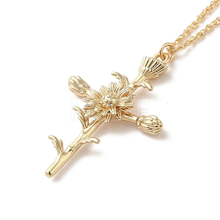 304 Stainless Steel Cross with Flower Pendant Necklaces for Women NJEW-A020-03D-G-1