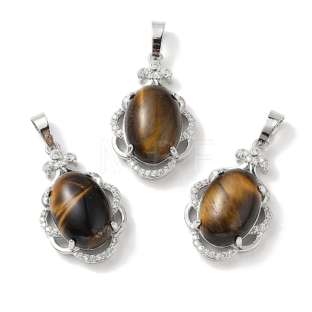 Natural Tiger Eye Oval Pendants G-NH0025-15P-10-1