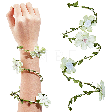 Flower Polyester with Iron wire Upper Arm Cuff Bangles for Women AJEW-GF0014-08B-1