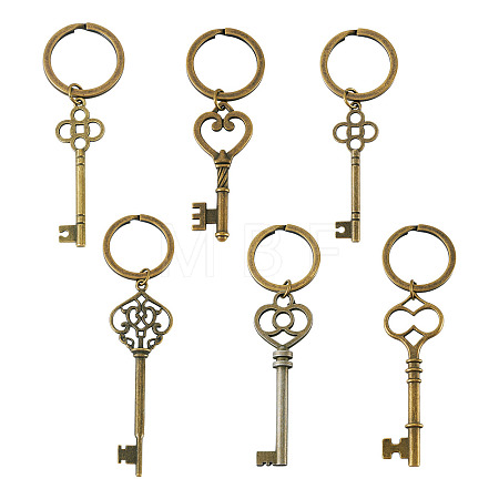 12Pcs 6 Styles Alloy Key Pendant Keychains KEYC-TA00041-1