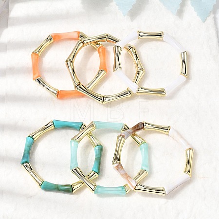 Plating Resin Beads Stretch Bracelets for Women BJEW-P374-02G-1