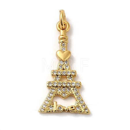 Eiffel Tower with Word Love Rack Plating Brass Micro Pave Clear Cubic Zirconia Pendants KK-K377-35G-1