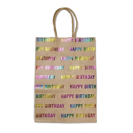Happy Birthday Rainbow Color Stamping Kraft Paper Gift Tote Bags ABAG-K005-01E-1