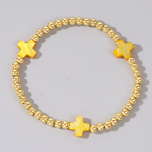 Summer Vacation Style Brass and Cross Shell Bead Bracelet for Women SV5918-3-1