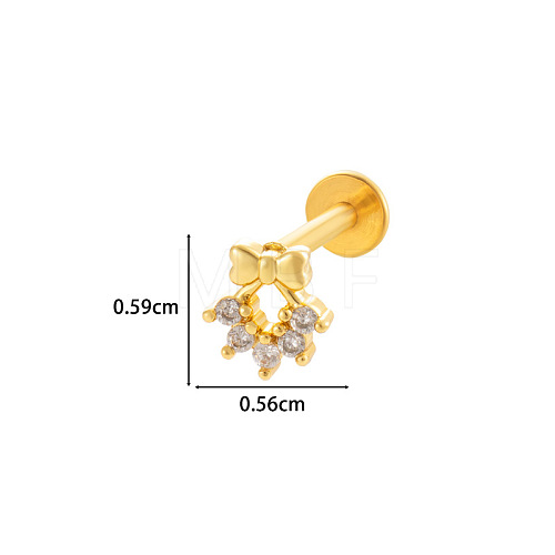 Bowknot 316L Surgical Stainless Steel Clear Cubic Zirconia 17 Gauge Threadless Labrets WGBD99E-11-1