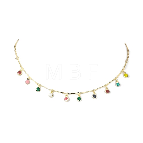 Brass Enamel Flat Round Charm Necklaces for Women NJEW-JN04743-1