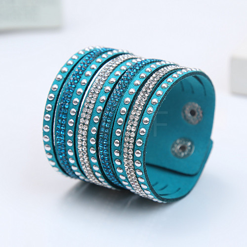 9-row Suede Cord & Rhinestone & Alloy Rivet Wrap Bracelets WG9BE7D-15-1