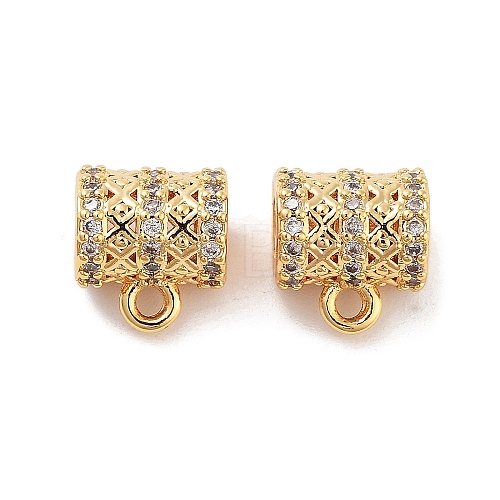 Brass Micro Pave Clear Cubic Zirconia Tube Bails KK-S394-06C-1