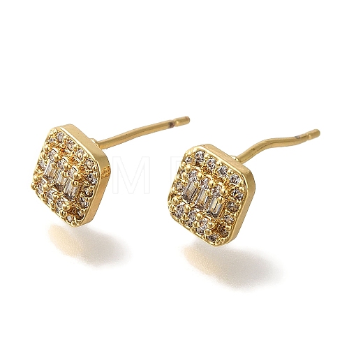 Rack Plating Brass Micro Pave Clear Cubic Zirconia Stud Earrings EJEW-U011-02G-1