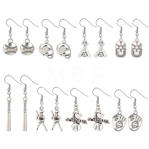 8 Pairs 8 Style Softball Sport Theme Alloy Dangle Earrings EJEW-AN0003-21-1