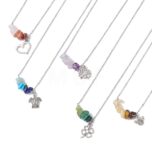 Gradient Color Gemstone Chip & Alloy Pendant Necklaces NJEW-JN05074-1