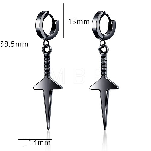Stainless Steel Black Plated Sword Earrings and Pendant Set IR9673-1-1