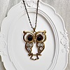 Vintage Alloy Rhinestone Hollow Carved Owl Pendant Necklaces for Women TQ3246-5-1