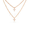 TINYSAND CZ Jewelry 925 Sterling Silver Cubic Zirconia Cross Pendant Two Tiered Necklaces TS-N014-RG-18-1