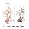 2Pcs 2 Colors Flower Keychain Rhinestone Tassel Leaf Key Ring KEYC-CA0001-44-2