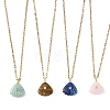Summer Beach Natural Mixed Stone Carved Shell Shape Pendant 304 Stainless Steel Cable Chain Necklaces with Cubic Zirconia for Women NJEW-JN06586-2