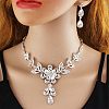 Flower Alloy Rhinestone Pendant Necklaces & Teardrop Stud Dangle Earrings Sets FS-WG19EE6-01-2