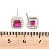 Square Brass Micro Pave Cubic Zirconia Stud Earrings EJEW-Z164-22P-04-4