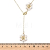 Adjustable Brass Shell Pearl Beaded Flower Pendant Lariat Necklaces NJEW-JN06496-4