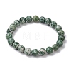 Natural Green Spot Jasper Round Beaded Stretch Bracelets for Women Men BJEW-JB11368-2