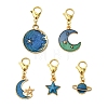 5Pcs Alloy Enamel Moon Star Planet Pendant Decorations HJEW-JM02856-1