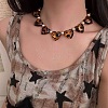 Leopard Print Acrylic Heart and Round Imitation Pearl Beaded Necklaces FS-WG140B1-01-2