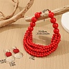 Wood Round Beaded Multilayer Necklaces & Alloy Flat Round Dangle Earrings Sets FS-WG02398-01-3