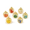 Iron Glass Bead Cage Pendants IFIN-N014-01G-1