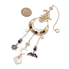 Halloween Natural Amethyst & Lava Rock & Synthetic Citrine Beads & Metal Witch & Moon Hanging Ornaments HJEW-TA00251-3