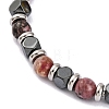 Natural Rhodochrosite & Magnetic Synthetic Hematite Round Beaded Bracelet BJEW-P339-02P-09-2