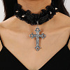 Gothic Lace Alloy Cross Pendant Choker Necklaces for Women WG01279-03-1