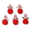 5Pcs 5 Styles Red Rose Flower Resin & Glass Seed Pendants PALLOY-MZ00287-1