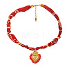 Brass & Glass Seed Beaded Pendant Printed Cloth Cord Necklaces for Women FS-WGEB349-02-1