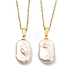 Natural Baroque Keshi Pearl Rectangle Pendant 304 Stainless Steel Cable Chain Necklaces for Women NJEW-JN06136-3