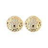 Brass Micro Pave Clear Cubic Zirconia Disc with Hamsa Hand Connector Charms KK-P300-24G-01-1