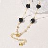 Natural Black Onyx(Dyed & Heated) Faceted Flat Round Beaded Chain Necklaces with Matte Brass Beads GG-CBA37F5-01G-11-2