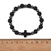 Natural Lava Rock & Synthetic Turquoise & Non-magnetic Hematite Cross & Round Beaded Stretch Bracelets for Women Men BJEW-JB13930-3