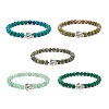 Gemstone Round & Alloy Sea Turtle Beaded Stretch Bracelet for Women BJEW-JB08579-1