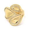 Leaf Brass Micro Pave Cubic Zirconia Open Cuff Rings RJEW-U008-18G-2