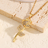 Elegant Brass Crystal Rhinestone Rose Pendant Necklaces FB5748-2