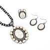 Bohemian Style Oval Alloy & Synthetic Turquoise Pendant Necklaces & Dangle Earrings & Cuff Rings Sets FS-WG676BC-01-5