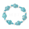 3Pcs Synthetic Turquoise & Natural Freshwater Shell Beads Stretch Bracelets for Women BJEW-JB12017-3
