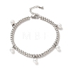 304 Stainless Steel Plastic Pearl Charm Bracelet with 201 Stainless Steel Round Beads for Women BJEW-B057-20P-1