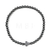 Synthetic Non-magnetic Hematite Round and Religion Cross Beaded Stretch Bracelets for Men BJEW-JB14406-02-3